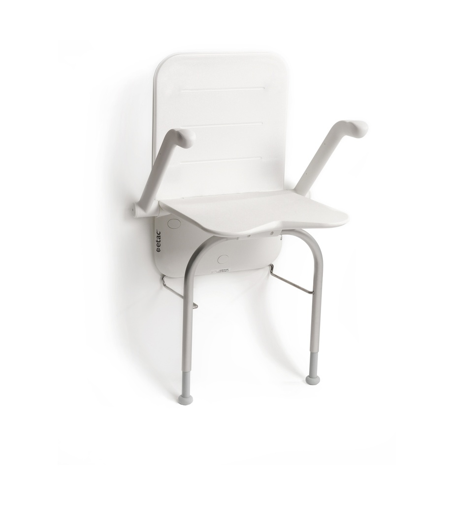 Siège de douche mural RELAX - couleur blanc - avec accoudoirs - avec coussin de dossier - avec pieds