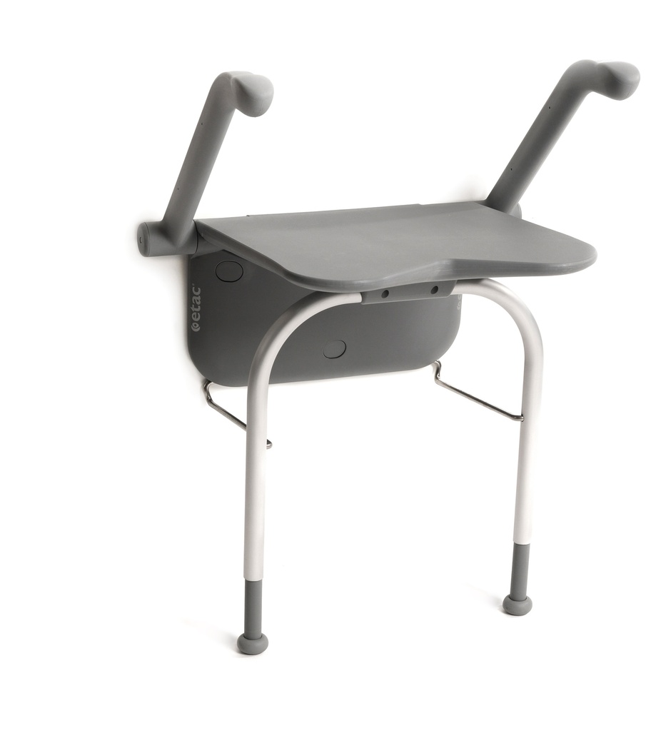 Siège de douche mural RELAX - couleur gris - avec accoudoirs - avec pieds - sans dossier