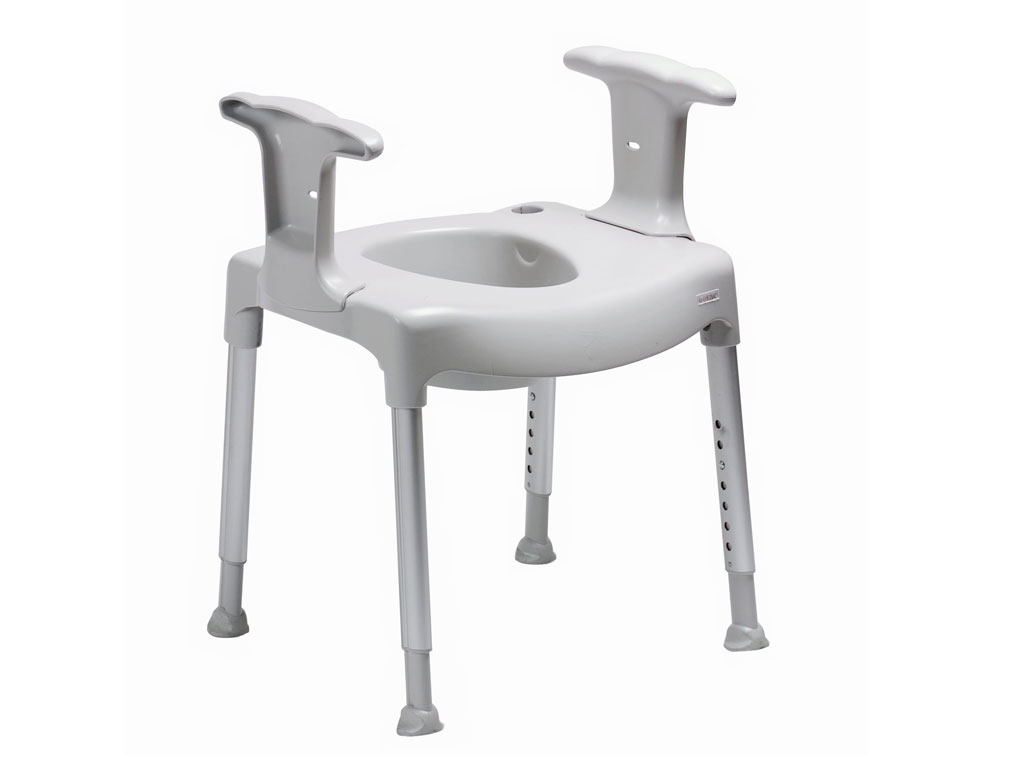 Siège de toilette SWIFT gris - avec accoudoirs et pare-éclaboussures