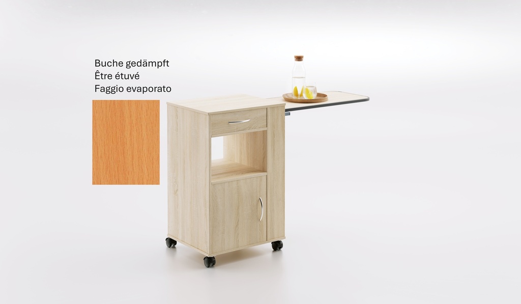 Table de nuit - storeline t300  - hêtre étuvé R24034 - plateau de table intégré - tiroir, porte, compartiment ouvert