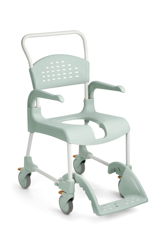 Sedia per WC SWIFT Commode BASIC grigio - apertura del sedile anteriore - colore verde Lagoon