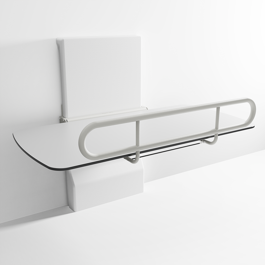 Table à langer Vario - 70x180cm - réglage électrique de la hauteur 30-100cm - avec barrière latérale - monté au mur