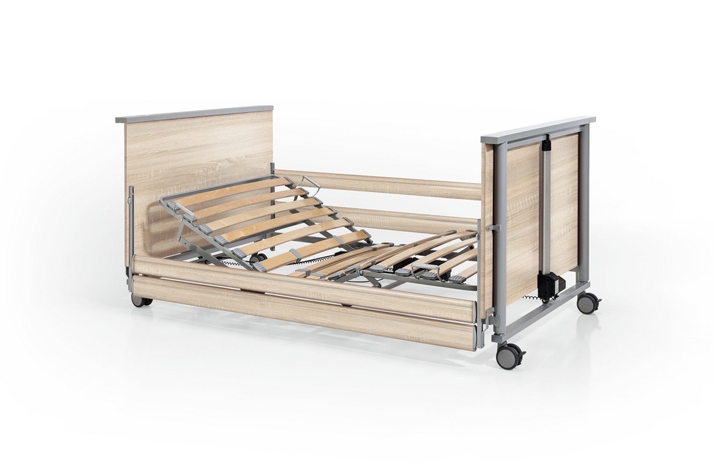 Letto elettrico bariatrico - Adiflex 220 - 100x220 cm - Rovere Sonoma chiaro R20128 - sponde lunghe - freni individuali - doghe in legno - peso max. 220 kg