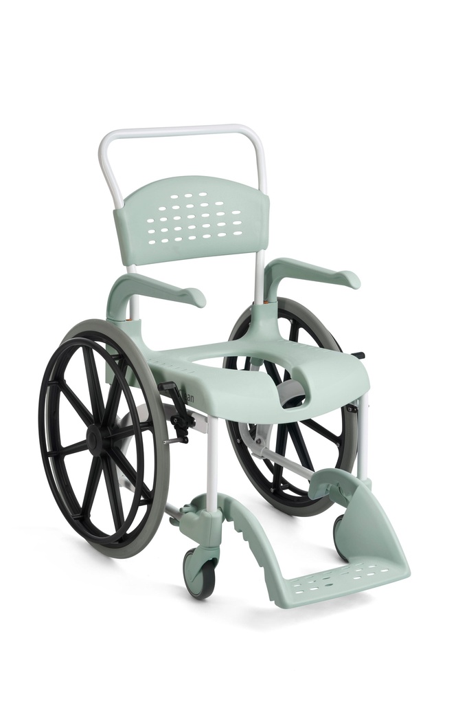 Dusch- und Toilettenstuhl CLEAN 24 Räder -  Sitzöffnung vorne - Farbe Lagoon grün