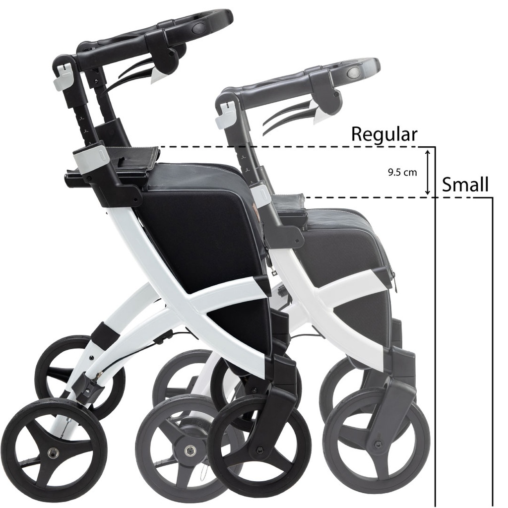 Rollator ROLLZ FLEX² - SMALL - Gestell weiss - Klassische Bremse - Tasche Denim grau
