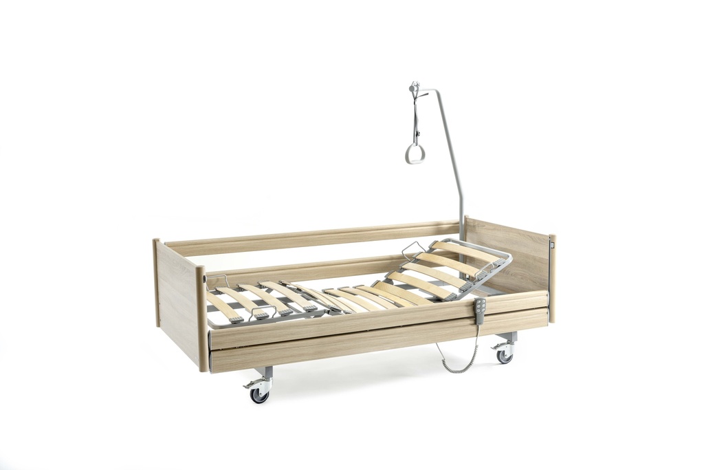 Elektrisches Pflegebett - Belluno - 90x200cm - Einzelradbremse - durchgehende Seitengitter - Federholzleisten - Sonoma Eiche hell R20128 - Pure (früher Typ 8 - 281 B483) - Matratzenausgleich