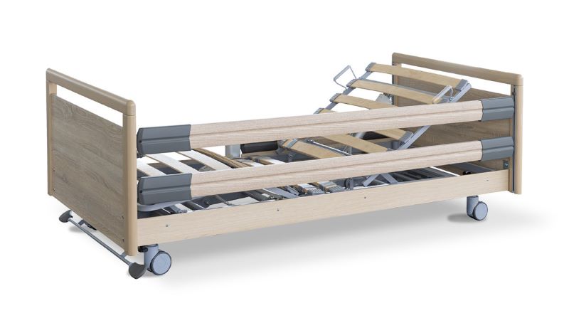 Elektrisches Pflegebett - Practico 25-80 Plus - 4-geteilt - 90x200cm - Zentralbremse - durchgehende Seitengitter - Sonoma Eiche hell R20128 - Typ 1.1