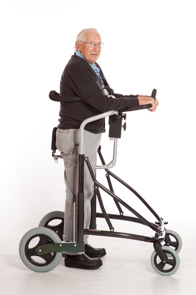 VELA Meywalk 4 - Large - Déambulateur réglable avec siège et accoudoirs, SANS anneaux thoraciques et ressorts