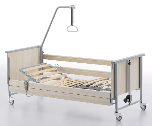 [241 A008] Lit électrique - Domiflex 3 plus low - 90x200cm - freins individuels - barrières longues - Lattes en bois - chêne sonoma clair R20128 - recul du dossier